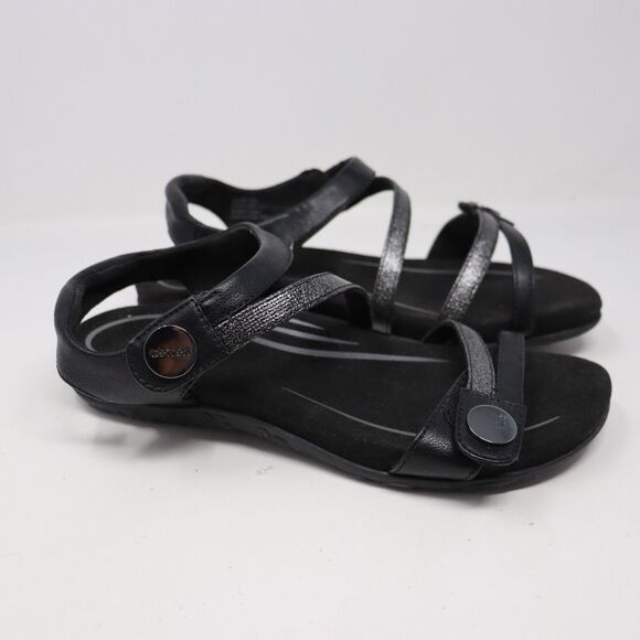 Aetrex Womens Jess Strap Sandals Black Metallic SE210W Size 9 EU 40 - Picture 3 of 5